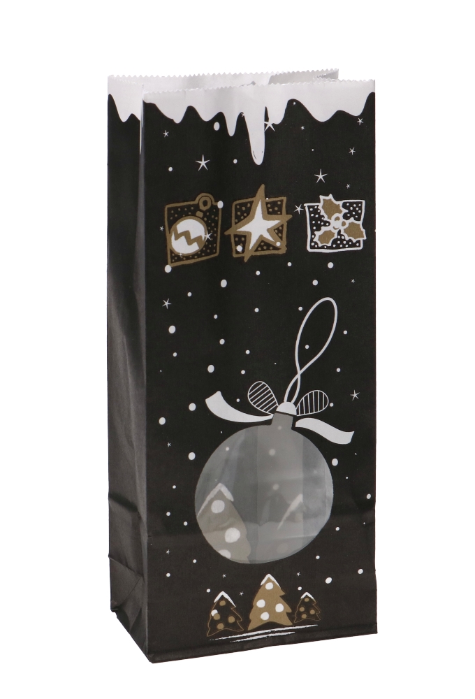 Blokbodemzakjes Lunaro Kraft & Venster Kerstbal Zwart 9x5x20.5cm 100stuks