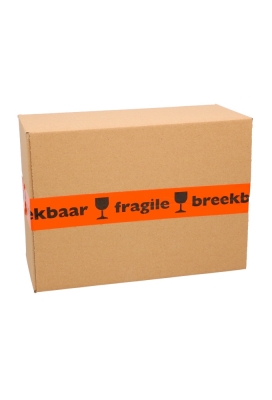 Plakband Tape Breekbaar Oranje Zwart Bedrukt 50mm x 66meter 1stuks