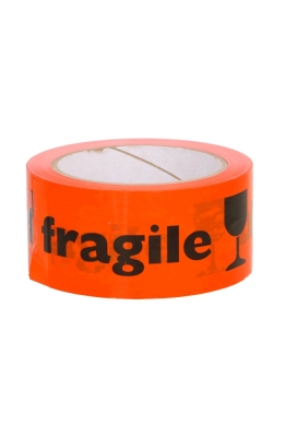 Plakband Tape Breekbaar Oranje Zwart Bedrukt 50mm x 66meter 1stuks