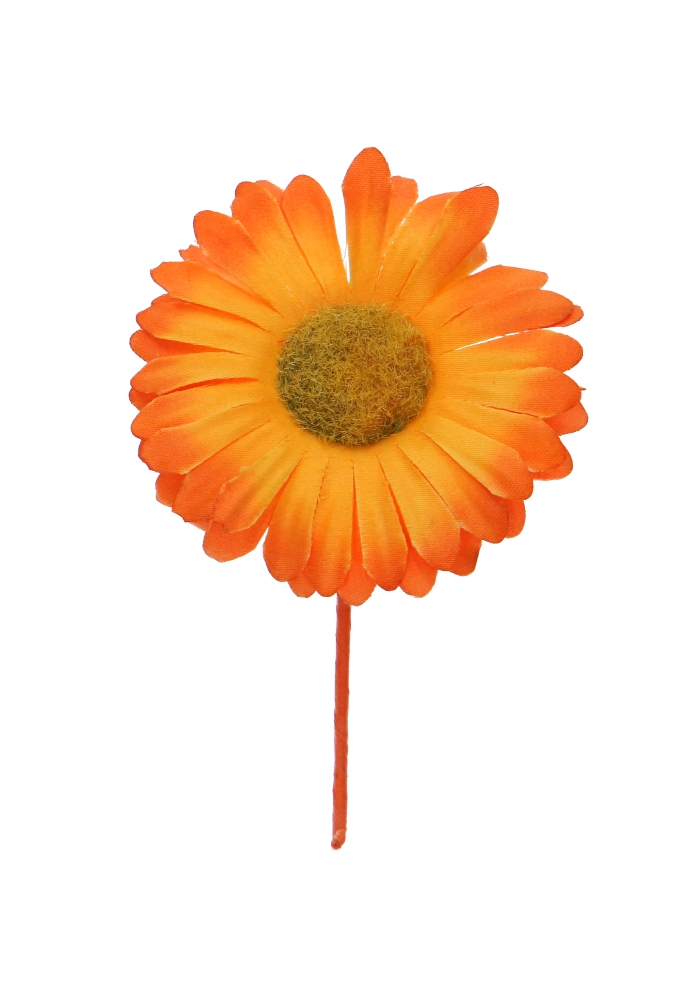 Kado Decoratie Gerbera Bloem Oranje Met IJzerdraad 6.5x10cm 12stuks