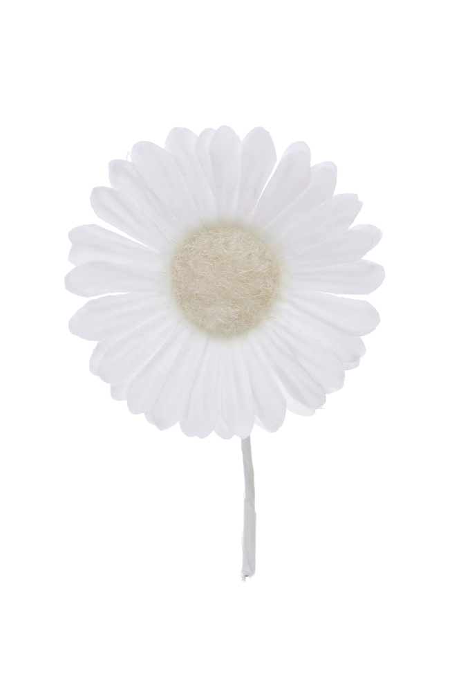 Kado Decoratie Gerbera Bloem Wit Met IJzerdraad 6.5x10cm 12stuks