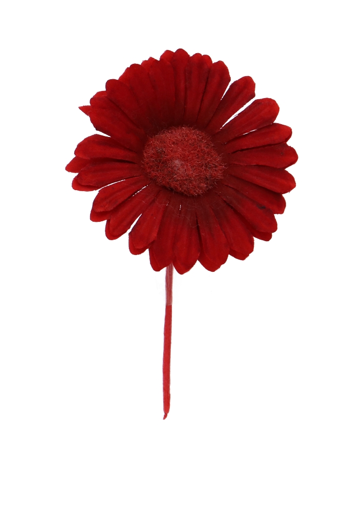 Kado Decoratie Gerbera Bloem Rood Met IJzerdraad 6.5x10cm 12stuks