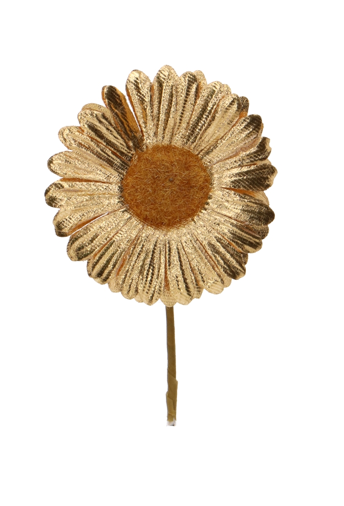 Kado Decoratie Gerbera Bloem Goud Metallic IJzerdraad 6.5x10cm 12stuks