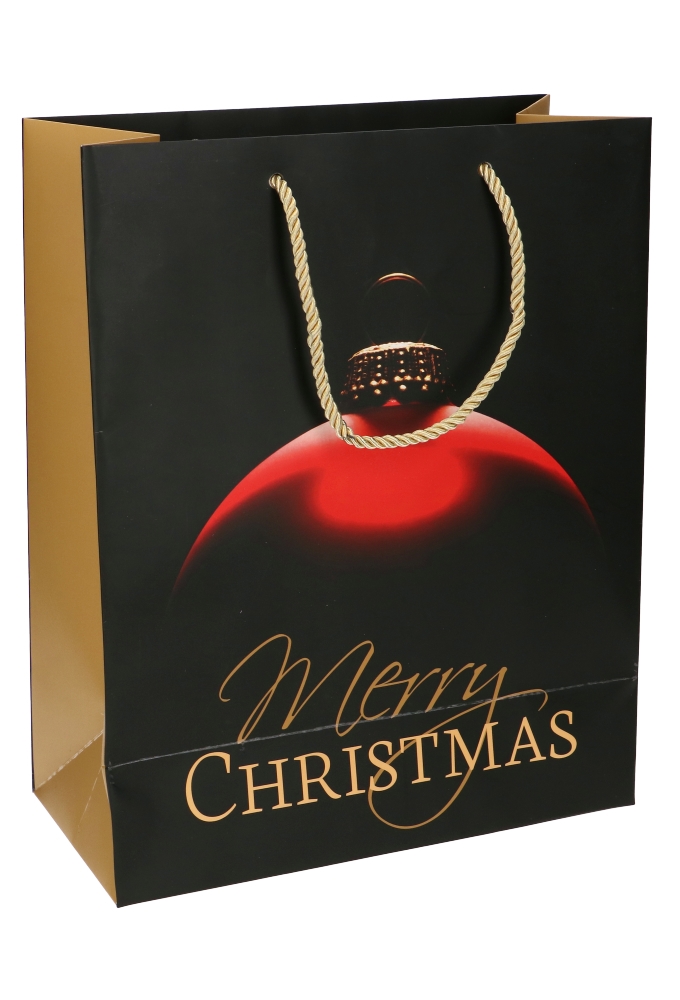 Kersttasjes Groot Merry Christmas Black And Gold 26.5x13.5x32.5cm 10st