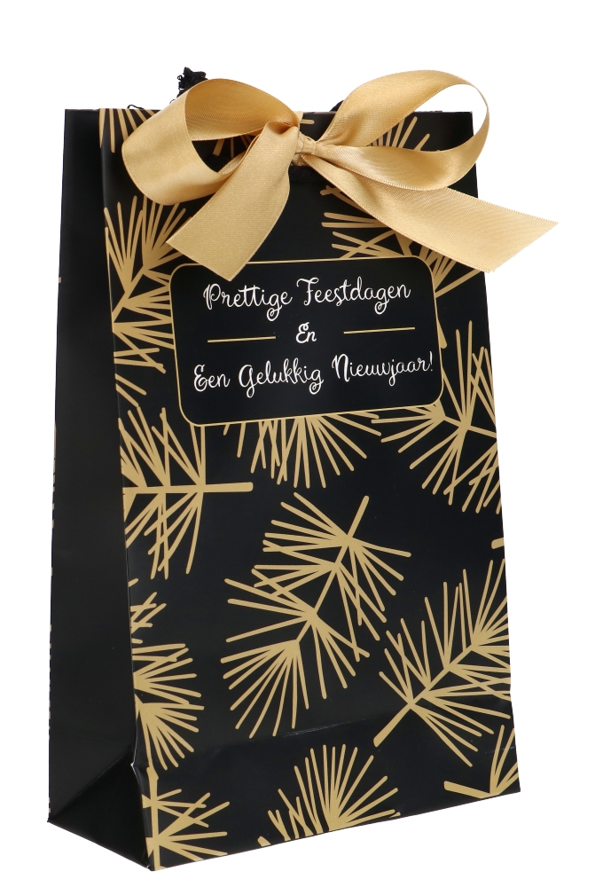 Kersttasjes Pine Prettige Feestdagen & Lintgleuf 16x7x25cm 10stuks