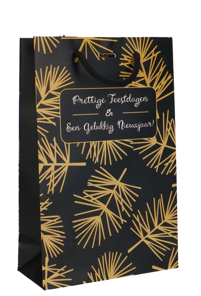 Kersttasjes Pine Prettige Feestdagen & Lintgleuf 16x7x25cm 10stuks