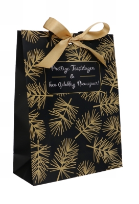Kersttasjes Pine Prettige Feestdagen & Lintgleuf 24X10X32cm 10stuks