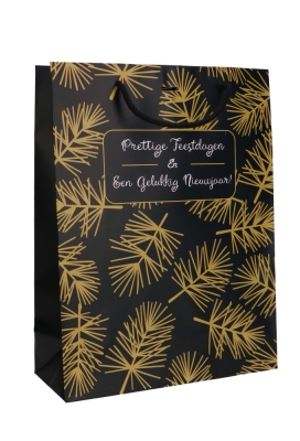 Kersttasjes Pine Prettige Feestdagen & Lintgleuf 24X10X32cm 10stuks