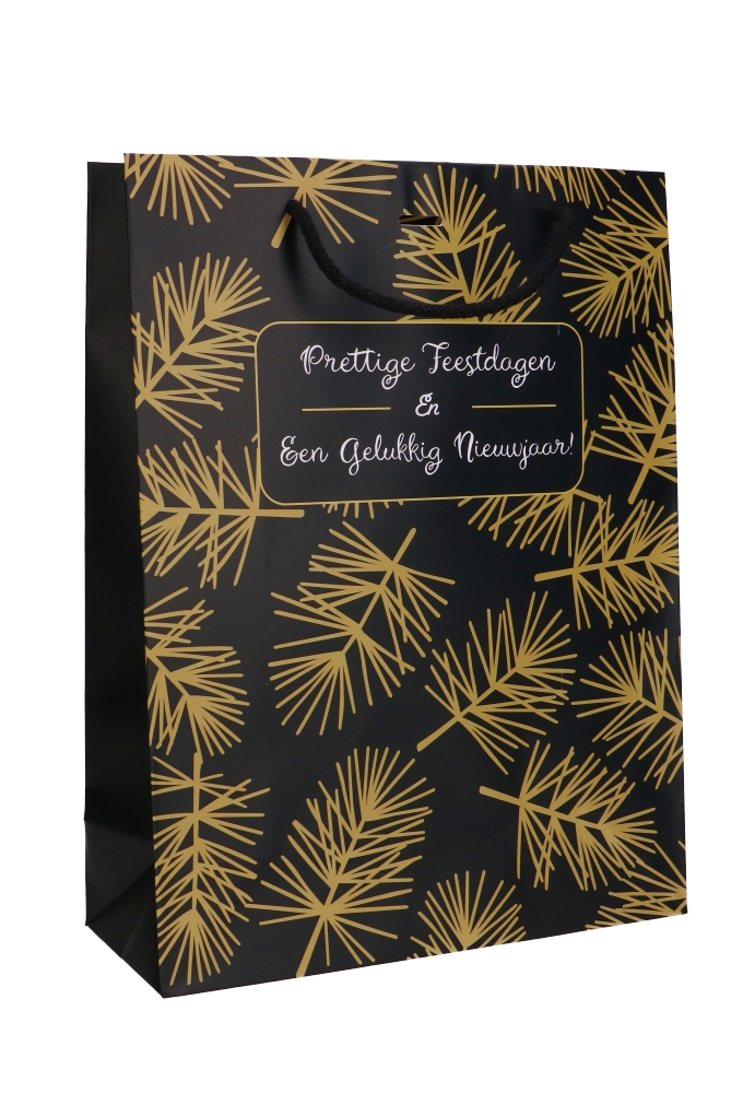 Kersttasjes Pine Prettige Feestdagen & Lintgleuf 24X10X32cm 10stuks