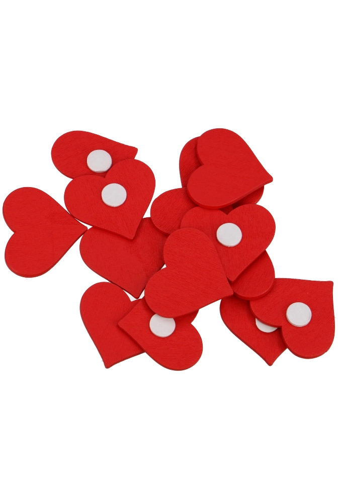 Houten Decoratie Hartje Rood Met Plakkers 3.5x4cm 50stuks