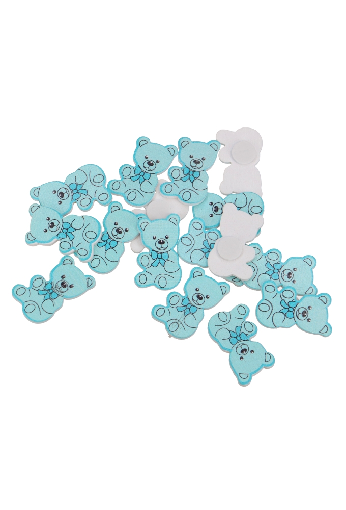 Houten Decoratie Baby Beertjes Blauw Met Plakker 3.2x2cm 50stuks