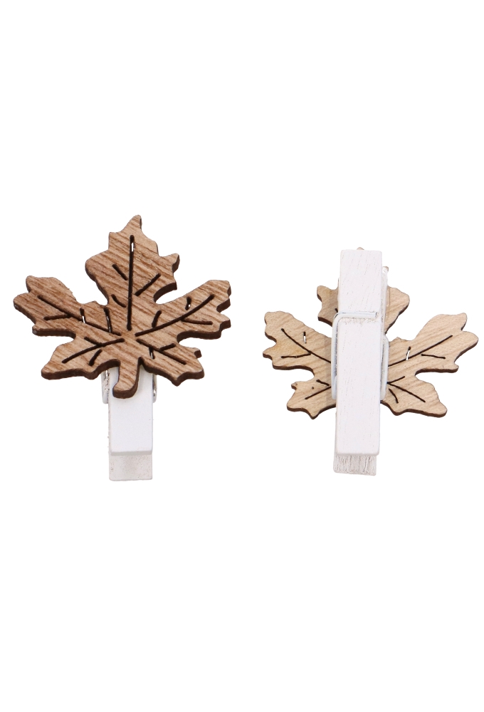 Houten Decoratie Herfstblad Naturel Met Knijper 3.2x3.5cm 36stuks