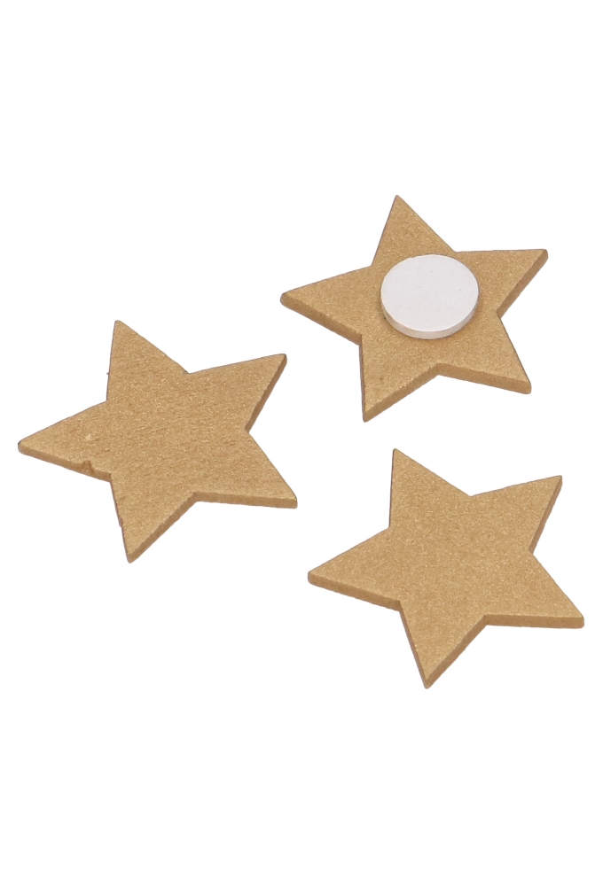 Houten Decoratie Star Wood Goud Met Plakker 3cm 50stuks