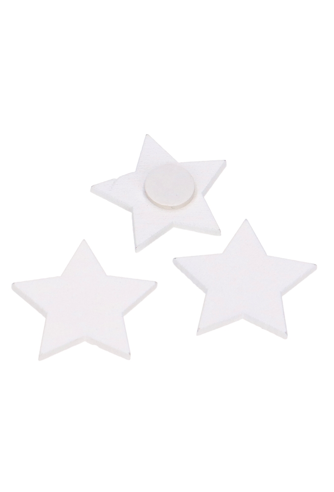 Houten Decoratie Star Wood Wit Met Plakker 3cm 50stuks