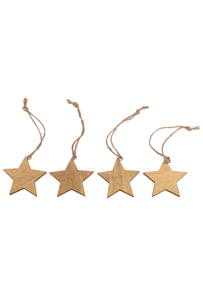 Decoratie Hanger Houten Stars Gold & Koord 5cm 4stuks OP IS OP