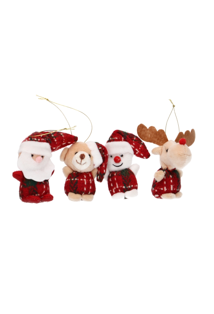 Kado Decoratie Pluche Kerstman. Sneeuwman. Kerstbeer. Hert 8cm 12st