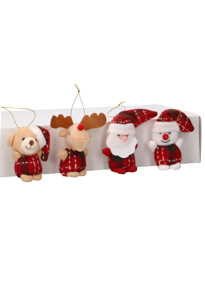 Kado Decoratie Pluche Kerstman. Sneeuwman. Kerstbeer. Hert 8cm 12st