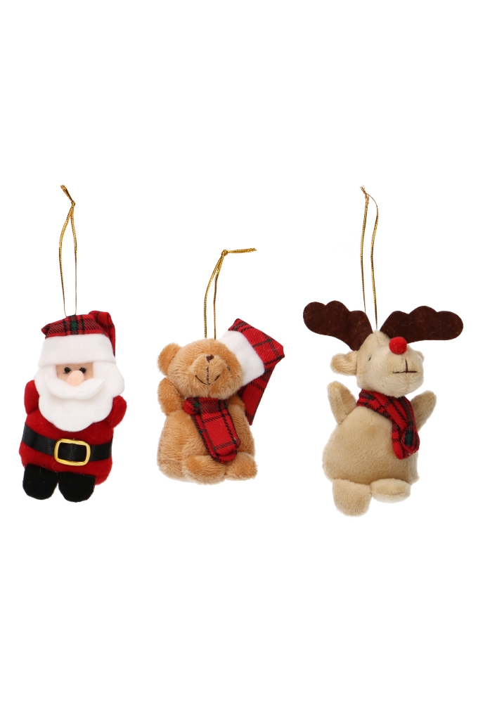 Kado Decoratie Pluche Kerstman Kerstbeer Rendier 10cm 12stuks 