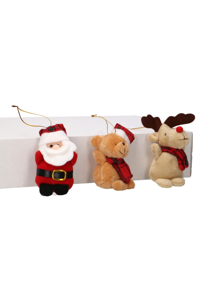 Kado Decoratie Pluche Kerstman Kerstbeer Rendier 10cm 12stuks 