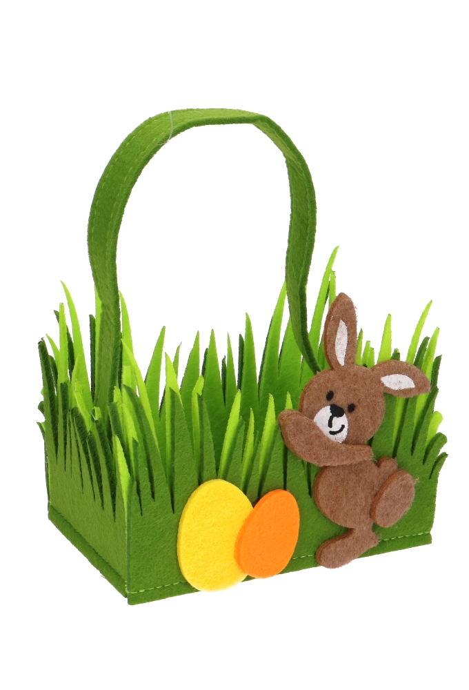 Paastasjes Haas & Paaseieren Vilt & Hengsel 12.5x8x6cm  1stuks