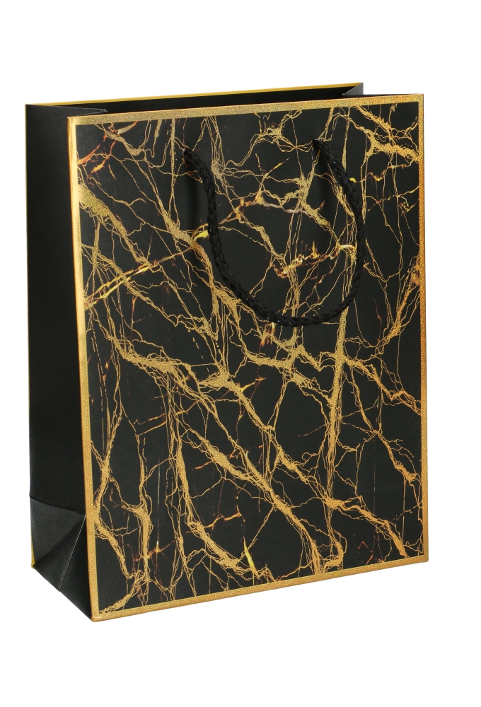 Kadotasjes Everyday Medium Marmer Black and Gold 18x10x23cm 12stuks