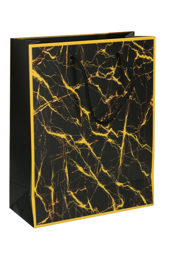 Kadotasjes Everyday Medium Marmer Black and Gold 18x10x23cm 12stuks