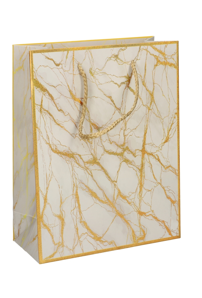 Kadotasjes Everyday Medium Marmer Creme and Gold 18x10x23cm 12stuks