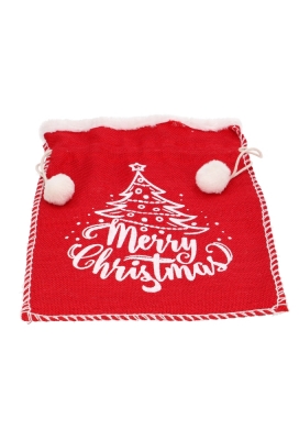 Luxe Kerstzak Jute Red & Santa Met Witte Stoffen Rand 31x42cm 10stuks