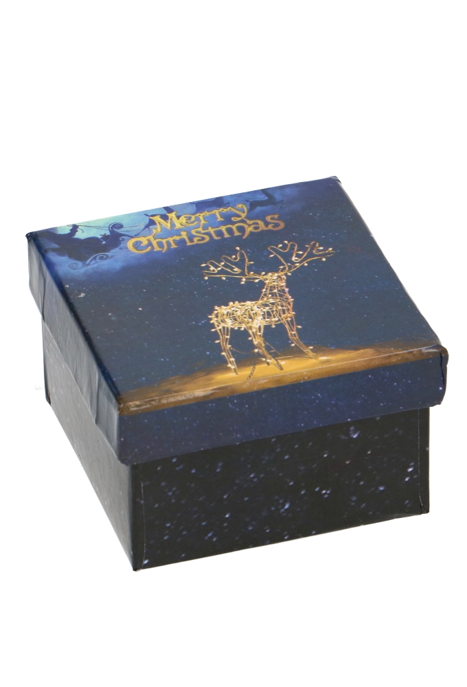 Geschenkdoos Merry Christmas Donker blauw & Hert 7x7x5cm 1stuks 