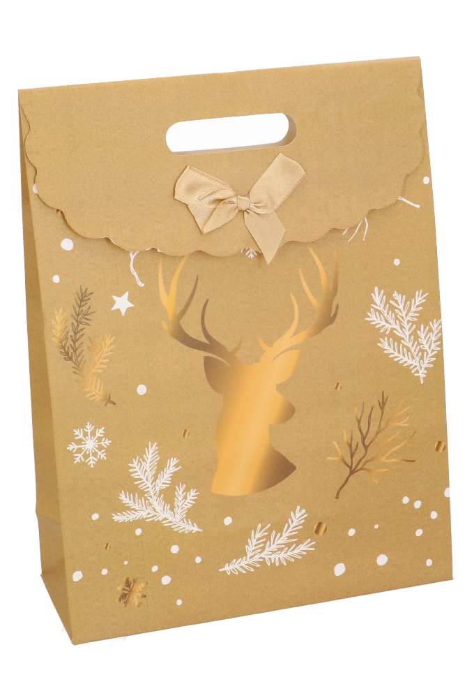 Luxe Kersttas Merry Christmas Hert Gold 24x10x32cm 12stuks