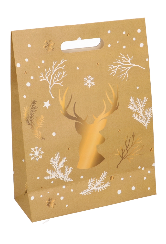 Luxe Kersttas Merry Christmas Hert Gold 24x10x32cm 12stuks