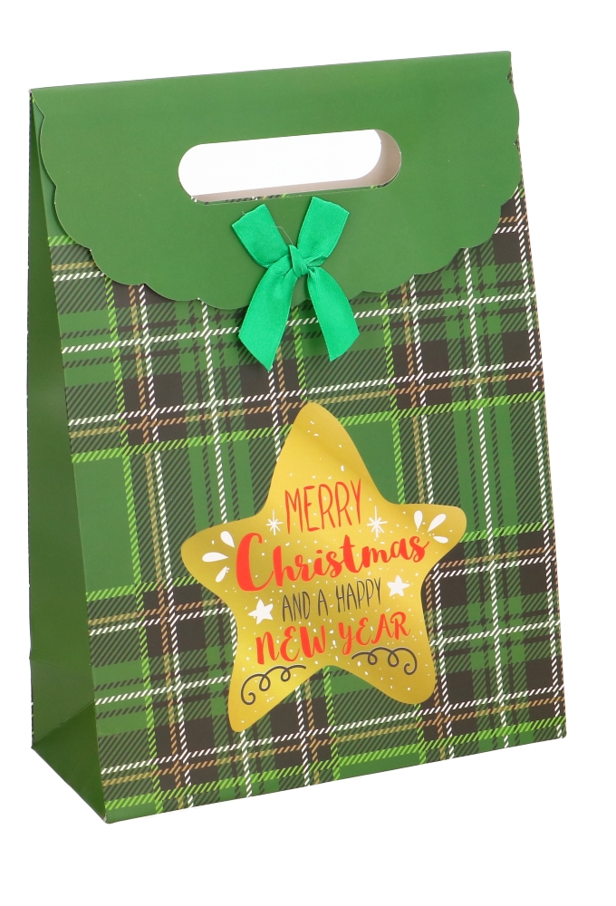 Luxe Kersttas Kerstmis Schotse Ruit Ster Groen 19.5x8.6x27cm 9stuks