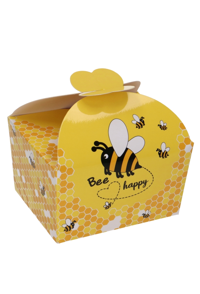 Bonbondoosjes Bee Happy Geel 500gr & Vlindersluiting 11.5x9x7cm 24st