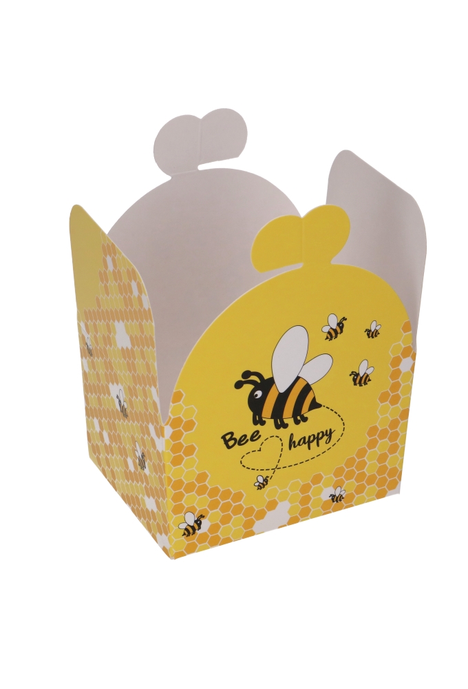 Bonbondoosjes Bee Happy Geel 500gr & Vlindersluiting 11.5x9x7cm 24st