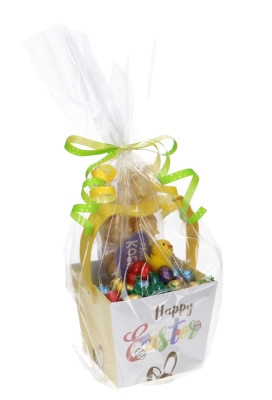 Paasdoos Mandje Happy Easter Met Handgreep 14x14x12cm 1stuks