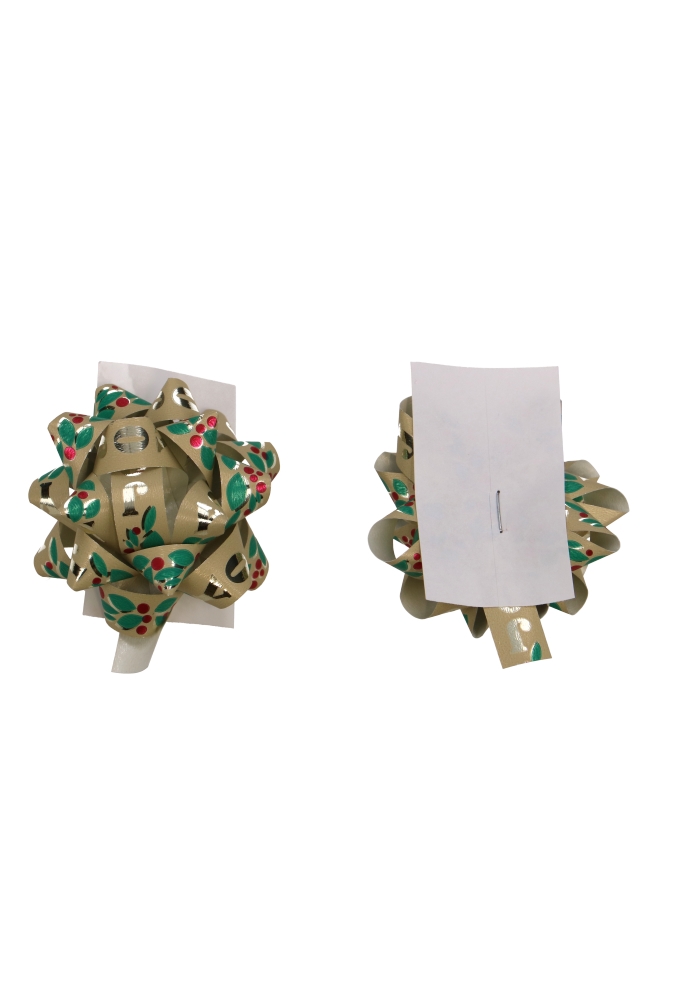 Kerst Mini Bows Strik Rond 50mm Christmas Joy Goud & Plakker 50stuks