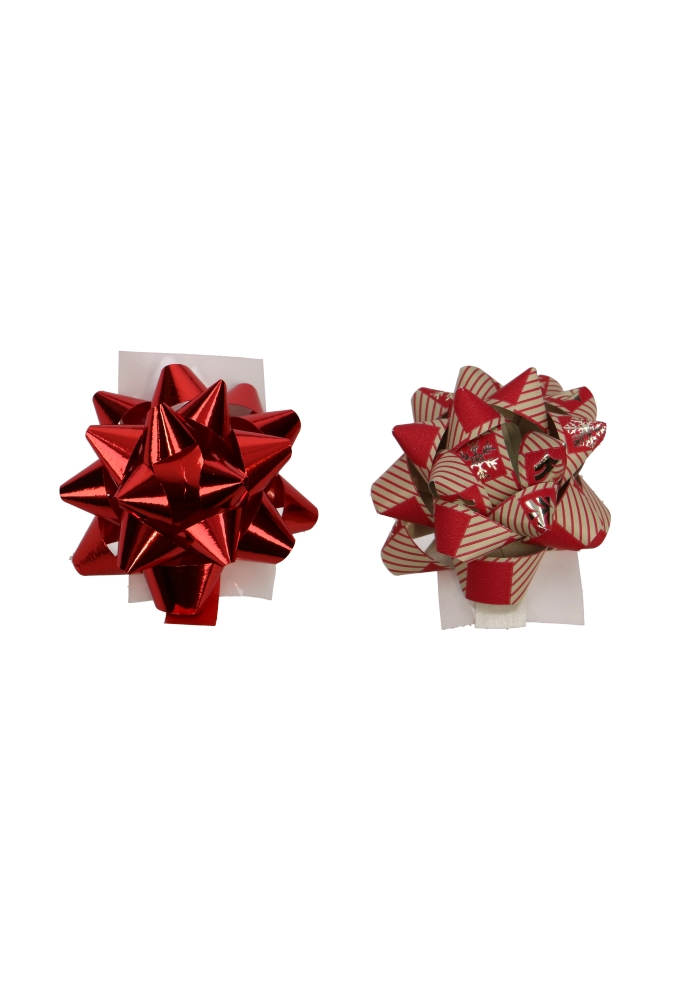 Kerst Mini Bows Strik Rond 50mm Metallic Xmas Red & Plakker 50stuks