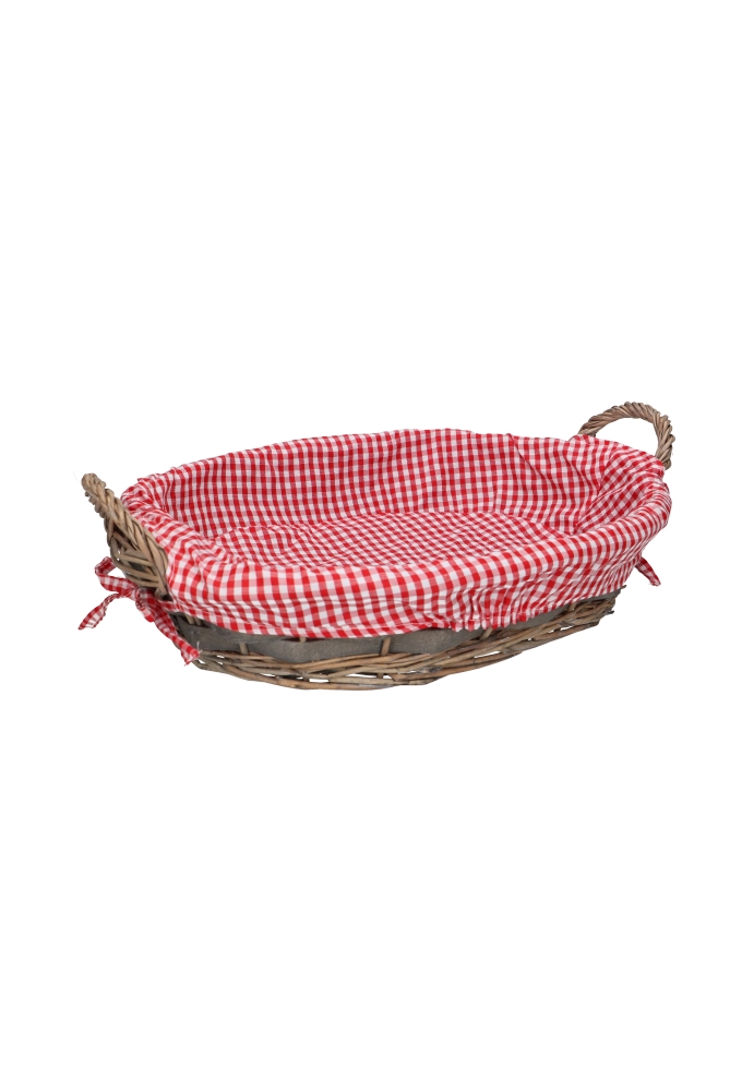 Rietenmanden Mandje ovaal met brabants bont Rood 37x28x8cm 10stuks