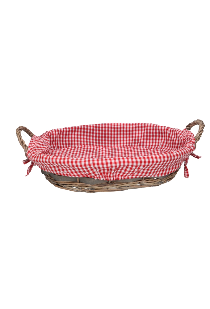 Rietenmanden Mandje ovaal met brabants bont Rood 37x28x8cm 10stuks