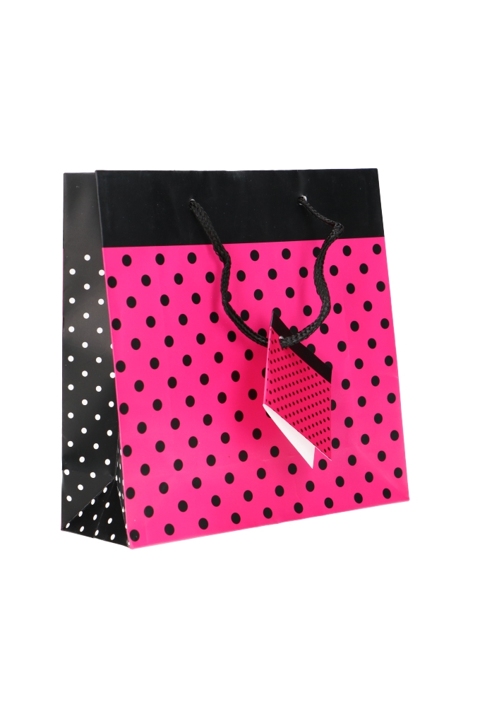 Kadotasjes Everyday Vierkant Fuchsia & Zwarte Stippen 17x6x17cm 12st