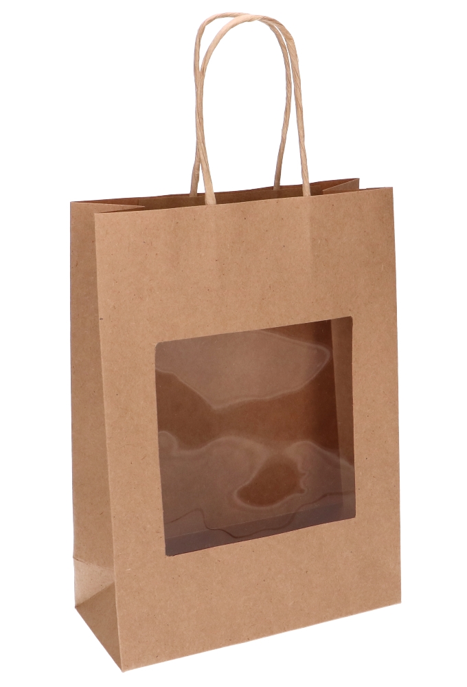 Kadotasjes Lenno Met Handvat & Venster Bruin 18x8x24cm 10stuks