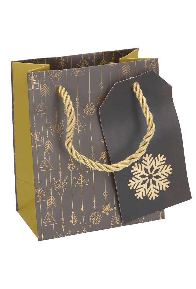 Luxe Kersttasjes Klein Kerstmis Grijs & Goud 11x6.5x14.5cm 10stuks