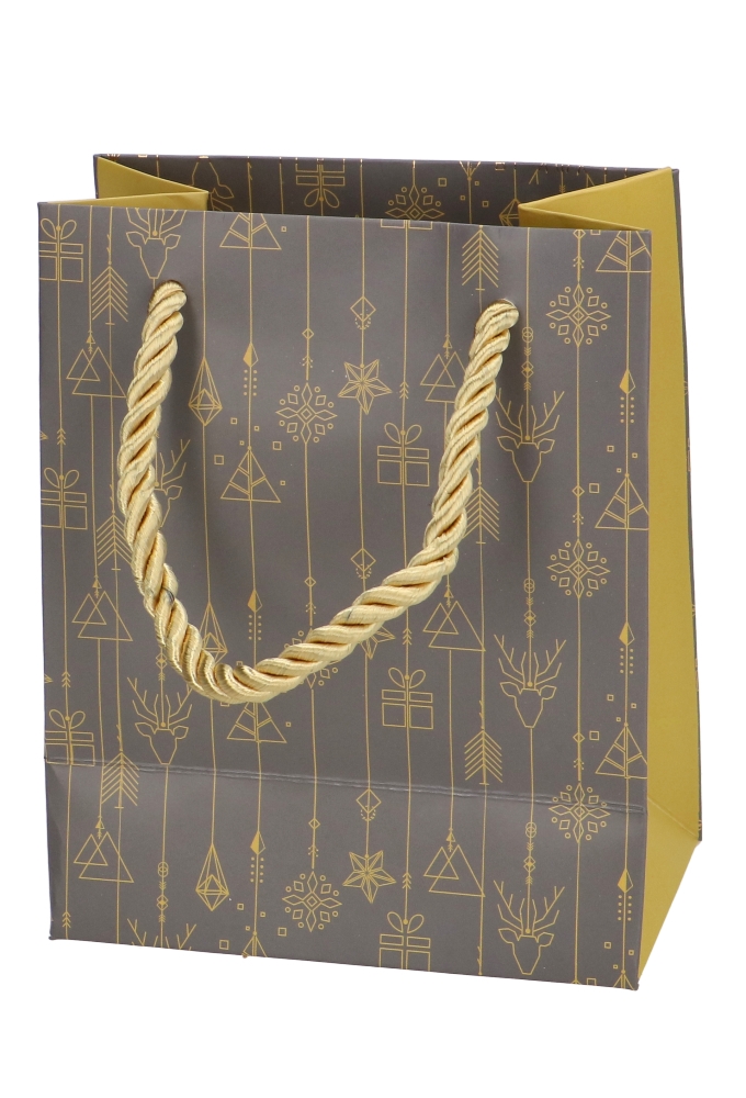 Luxe Kersttasjes Klein Kerstmis Grijs & Goud 11x6.5x14.5cm 10stuks