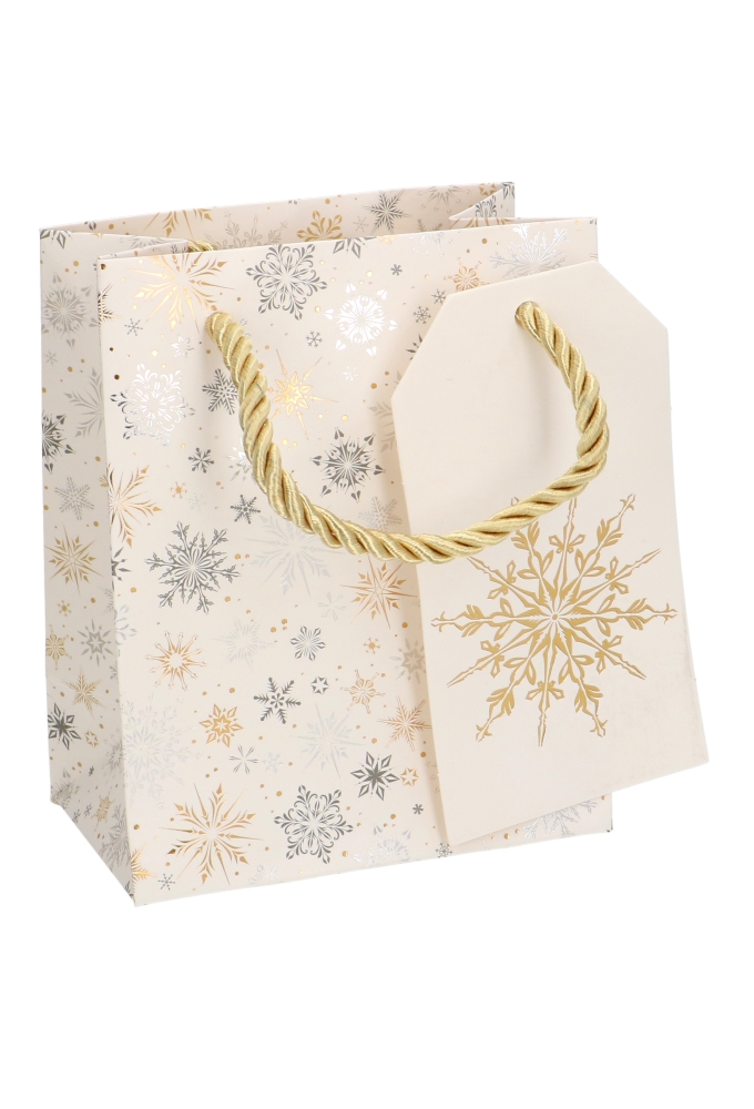 Luxe Kersttasjes Klein Gouden Sneeuw 11x6.5x14.5cm 10stuks