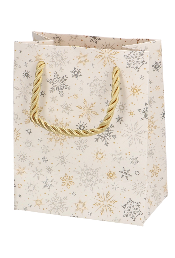 Luxe Kersttasjes Klein Gouden Sneeuw 11x6.5x14.5cm 10stuks