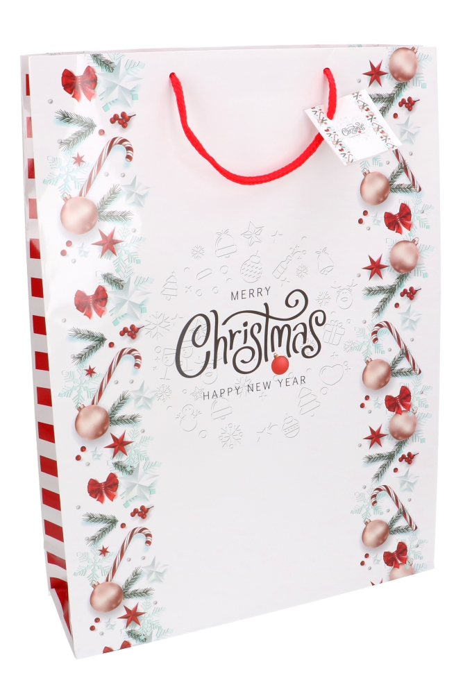 Kersttasjes Jumbo Merry Christmas Happy New Year 33x10x45.5cm 12stuks