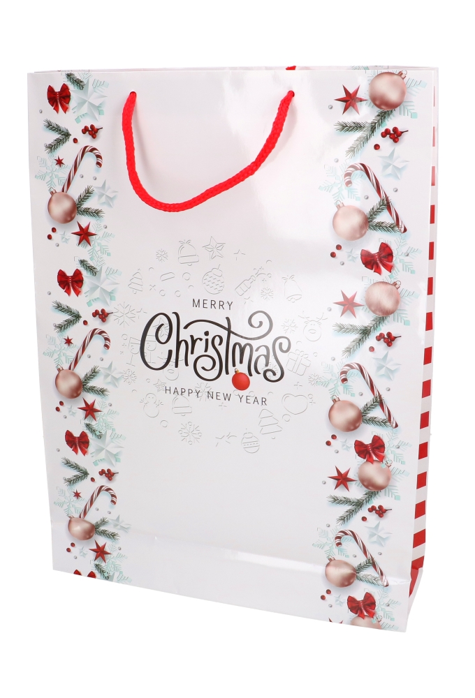 Kersttasjes Jumbo Merry Christmas Happy New Year 33x10x45.5cm 12stuks