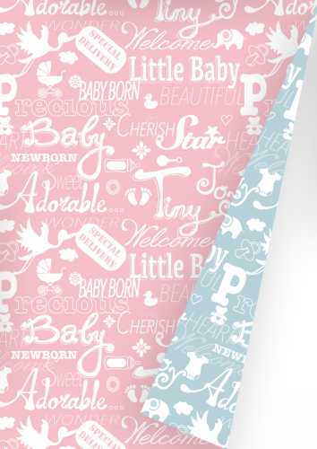 Kadopapier Dubbelzijde Baby Chalkboard Pink Blauw 50x70cm 250 vellen