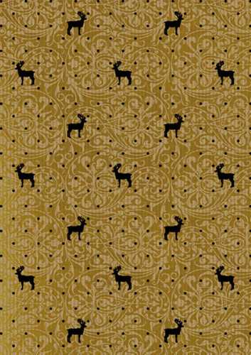 Kerstpapier Bruin Kraft Monde Reindeer Goud Zwart 50x70cm 250vellen