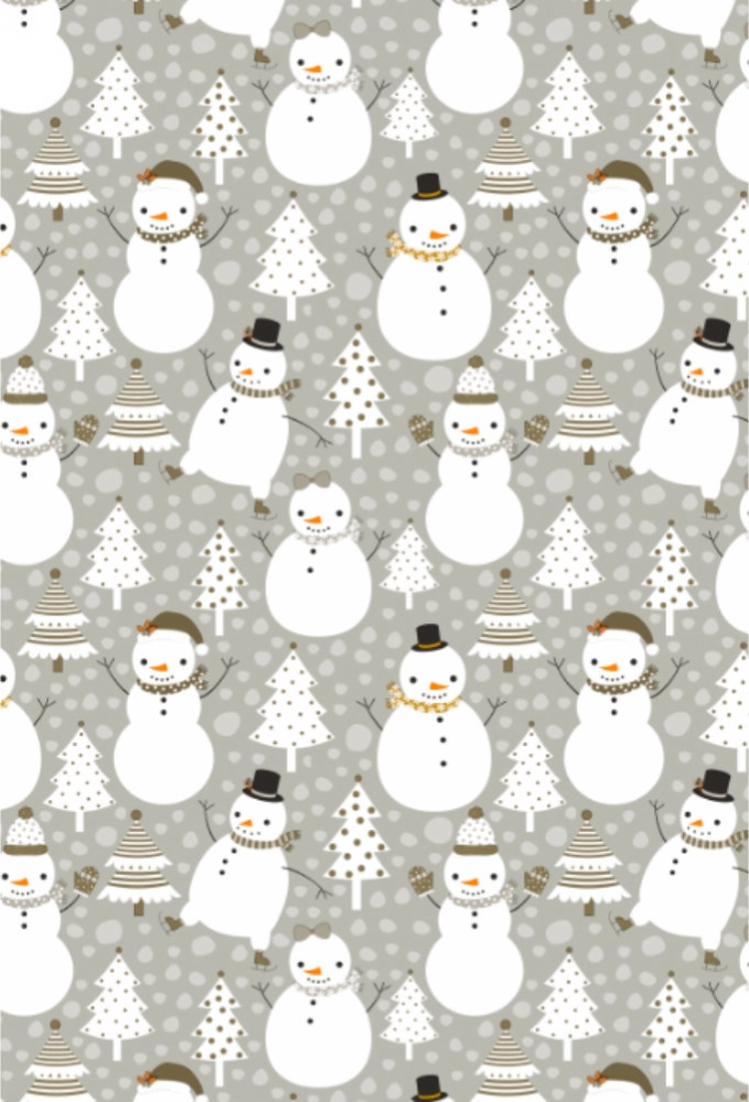 AKTIE Kerstpapier Snowmen And Tree Grijs 50cm x 200meter